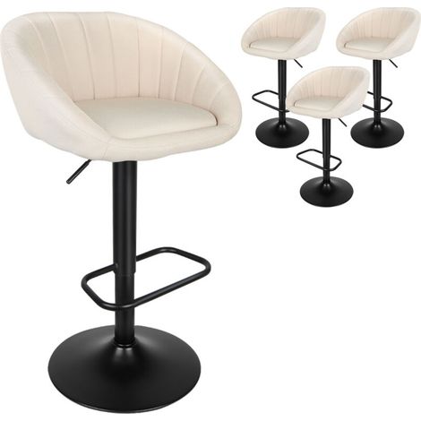 Lot de 4 tabourets de bar scandinaves en lin naturel - pour chaises de hauteur de comptoir de 90 cm avec large assise semi-circulaire et pieds en acier noir Tabourets pour îlot de cuisine (ensemble d (1/5)