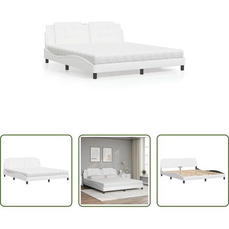 vidaXL Coussin de tête - Lit avec matelas Zadar blanc 180x200 cm similicuir (1/5)