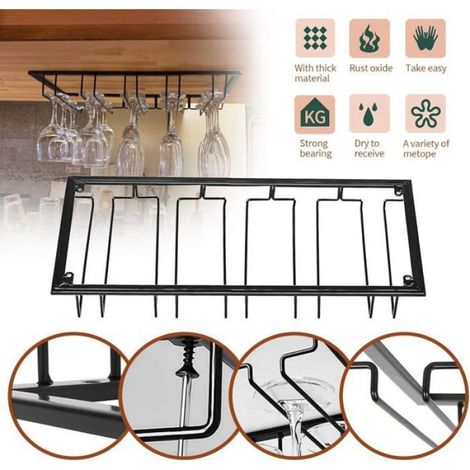 Porte-Verres Suspendu Support de Verre Vin avec 4 Rails pour 10-15 Verres 60 x 225 x 5 cm (1/4)