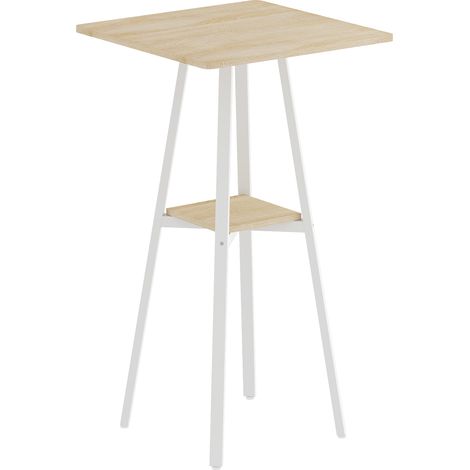 Table bar carrée 2 personnes, table haute cuisine debout avec rangement, 55x55x95 cm, bois naturel et blanc (1/5)