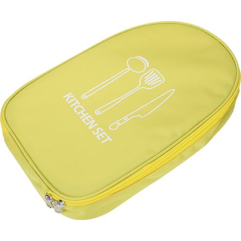 Tragbarer Nylon-Rucksack für Kochmesser, mit Aufbewahrungstaschen und Messerhalter, Reißverschluss, ideal für Camping und Picknicks (gelb). (1/5)