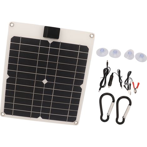 Kit Panneau Solaire 15W Double Sortie Imperméable Chargeur Batterie Monocristallin pour Voiture Bateau Caravane Camping-car 5V 12V Blanc (1/5)