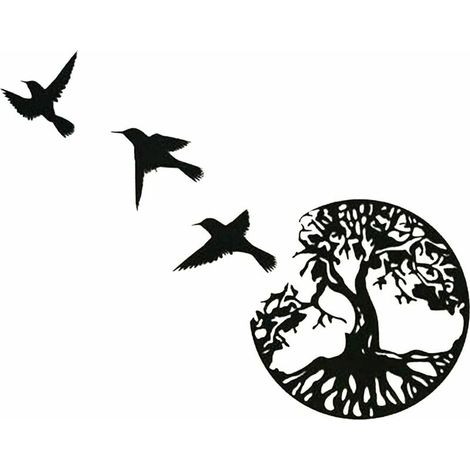 royaluxe- Art Mural en Métal Arbre De Vie avec Oiseaux Déco Noir - 28CM/11.02in Décoration Murale Arbre De Vie Deco Metal Murale Moderne Signe De Famille Arbre en Métal Décoration D'intérieur (1/5)