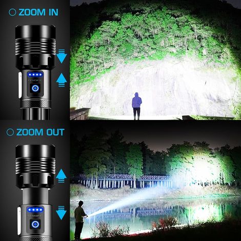 Rechargeable LED torch, 600,000 Lux, 9 modes, Super Bright Torch, with ...