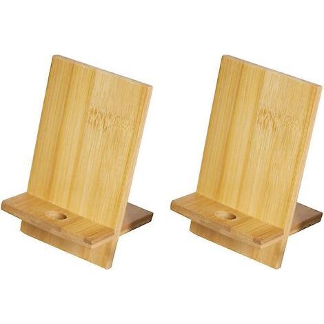 Lot de 2 supports universels en bambou pour téléphone portable, tablette et smartphone, avec trou de chargement, pour la maison ou le bureau.-8714cm (1/2)