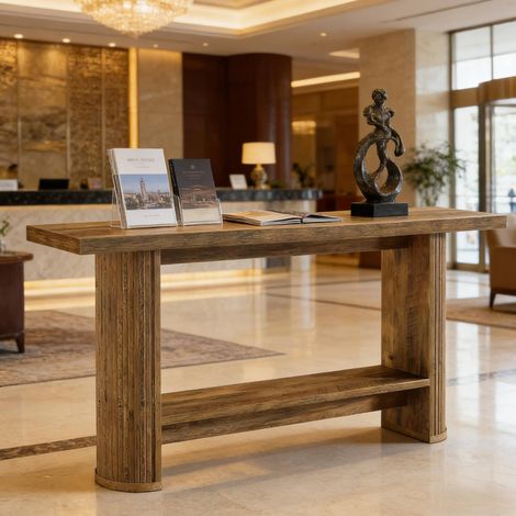 Table console 140 x 30 x 80 cm en bois d'ingénierie marron OKMYHOME (1/5)