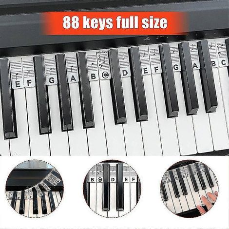 Étiquettes autocollantes amovibles en silicone pour clavier de piano (88 touches), noir et blanc (1/5)