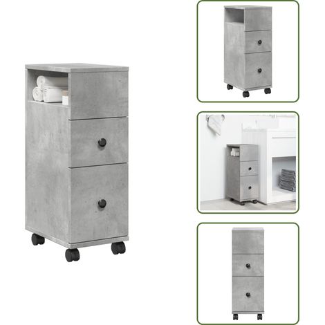 Mobile da bagno in truciolato - vidaXL Mobile da Bagno Stretto con Ruote Grigio Cemento in Truciolato - Mobile da bagno grigio cemento