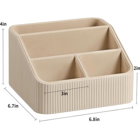 Aufbewahrungsbox für Fernbedienung mit 4 Fächern, multifunktionale und stilvolle kleine Nachttischbox (beige) (1/2)
