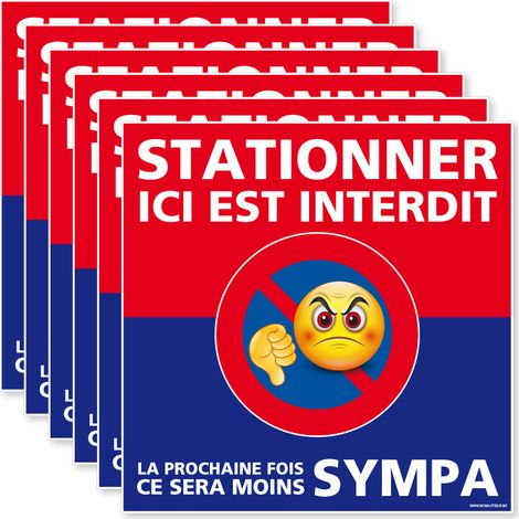 Signaletique.Biz France – Lot de 6 stickers dissuasifs pour voiture – Autocollants stationnement interdit 8,5 x 8,5 cm – Avertissement pour stationnements gênants