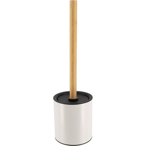 Brosse WC avec support en métal Blanc et manche en Bambou - TENDANCE (1/2)