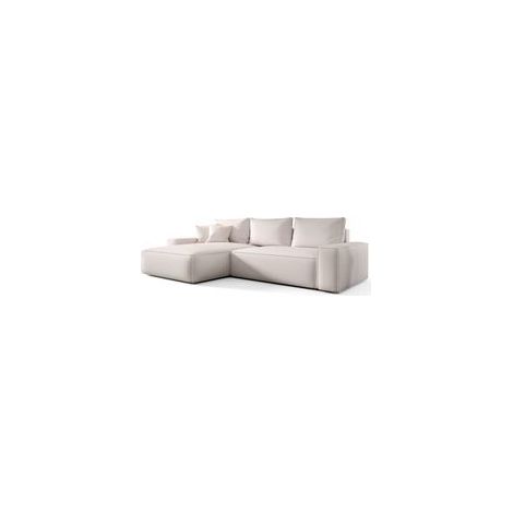 Canapé d’angle tissu tressé convertible avec coffre NINA angle gauche-Beige clair-angle gauche (1/4)