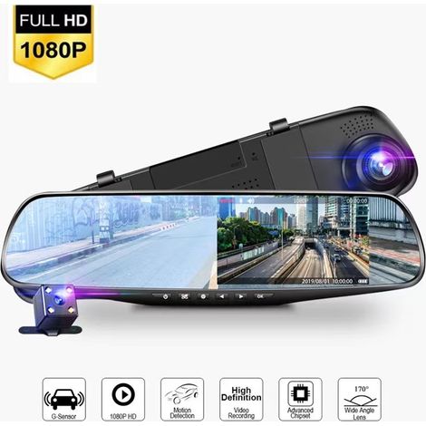 Tacógrafo delantero y trasero de doble lente, grabación HD dual, visión nocturna, espejo retrovisor HD de 4,2 pulgadas, lente dual