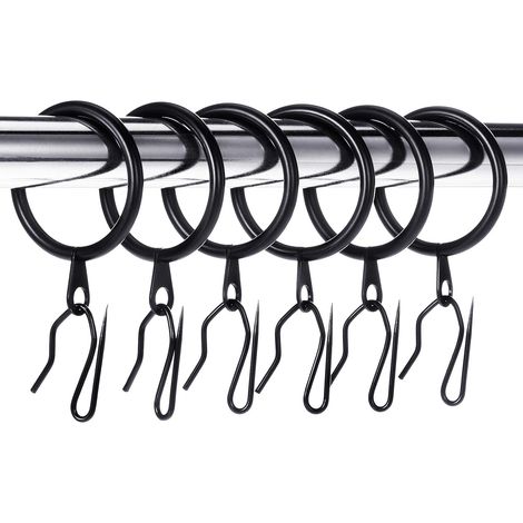 30 Stück Metallringe zum Aufhängen von Vorhängen und 30 Stück Vorhangnadelhaken für Fenstervorhänge, 30 mm Innendurchmesser (Schwarz)