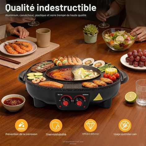 Poêle électrique multifonction 2000 W, capacité 3 l avec couvercle, poignée de couvercle, intérieur coréen, barbecue thaïlandais, fondue, raclette XXL pour 5 à 6 personnes (1/5)