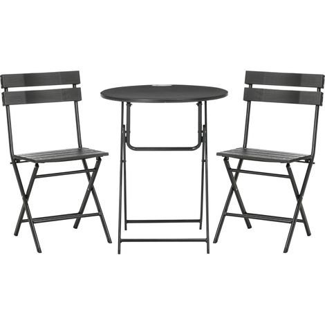Easycomfort Set da Giardino 3 Pezzi con 2 Sedie e Tavolo Pieghevoli in Acciaio e HDPE, Grigio Scuro (1/5)