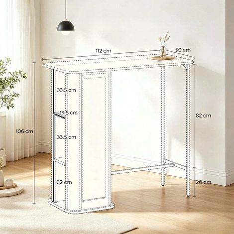 Mesa bar Kérian com tomadas, 3 compartimentos de arrumação e pés metálicos, apenas mesa de bar, mobiliário cozinha sala (1/5)