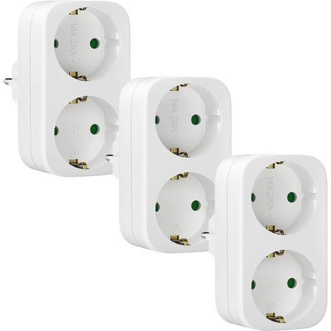 Adaptateur De Prise - Multiprise 2 Sorties - Compatible Prises Allemandes 16 A - Pour Bureau Cuisine Maison Voyage - Lot De 3 (1/5)