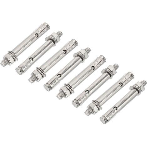 Chevilles d'expansion M6 x 70mm en acier inoxydable 304, 8 pièces, Boulon hexagonale externe avec manchon allongé pour béton projets de construction, argenté (1/5)
