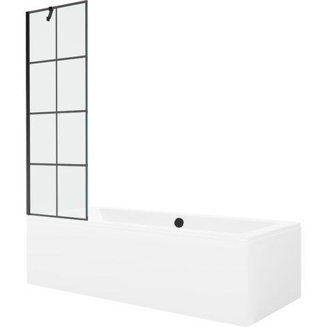 Mexen Cube baignoire rectangulaire 170 x 80 cm avec revêtement et pare-douche 1 volet 60 cm, motif noir - 550517080X9506007077 (1/5)