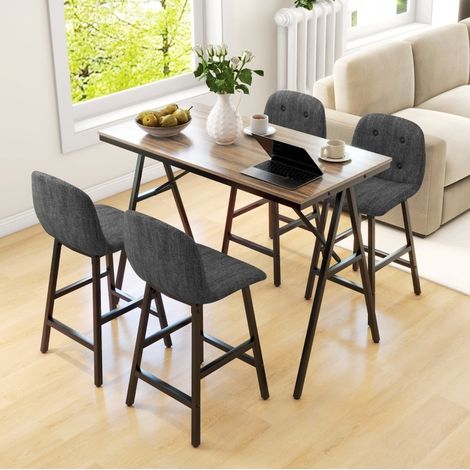 Mesa alta de bar 5 piezas con 4 taburetes, 120 x 60 x 91 cm, gris oscuro DESVIAE (1/5)