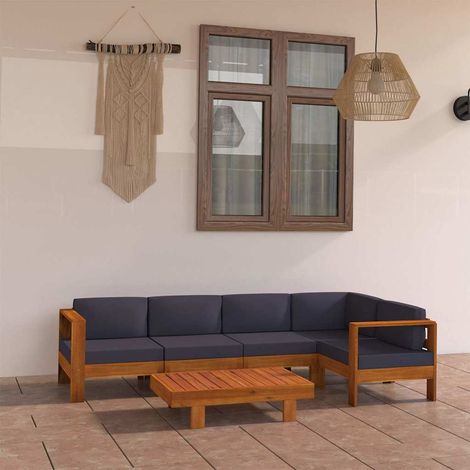 vidaXL Muebles de jardín 6 pzas con cojines gris oscuro madera acacia (1/4)