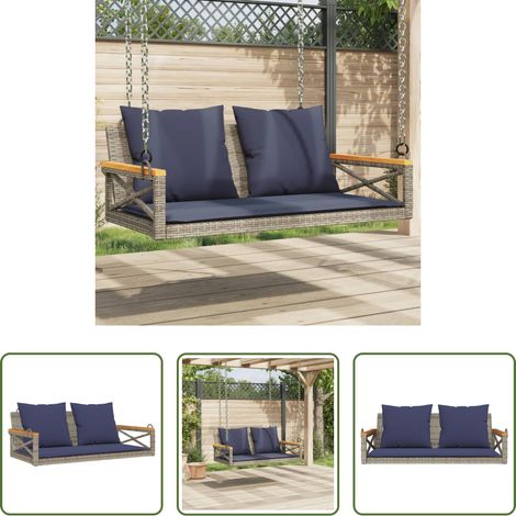 Schaukelbank - Hängebank mit Kissen Grau 109x62x40 cm Poly Rattan (1/5)