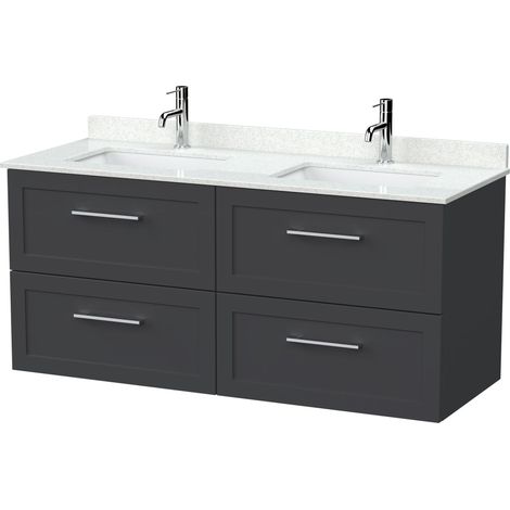 Stonnall Traditional Wall Hung 4 Drawer Vanity Unit with Laminate Worktop, 1200mm, Dark Grey (1/4)