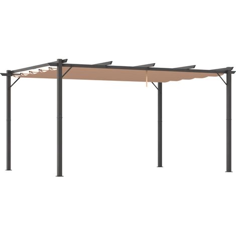 Pergola avec toit en toile ajustable, 3 x 4 m, auvent de terrasse en aluminium, protection solaire, gris et marron.