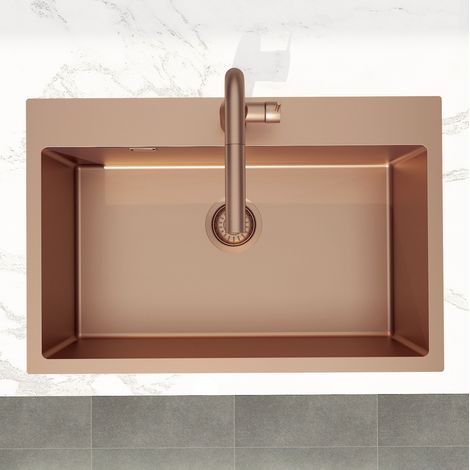 Swiss Aqua Technologies Aurum Évier de cuisine encastrable inox 304, 1 bac, 68x45x21 cm, Cuivre brossé PVD