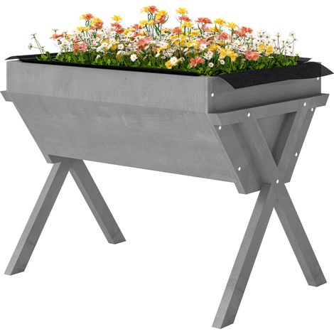 Wooden Raised Garden Bed Bed Liner, Elevated Planter Box Legs, Light Grey (1/5)