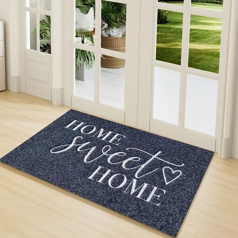 Tapis d'entrée extérieur/intérieur avec dos en caoutchouc antidérapant « Home Sweet Home » : tapis de bienvenue qui retient rapidement la saleté et est facile à nettoyer. Noir (1/4)