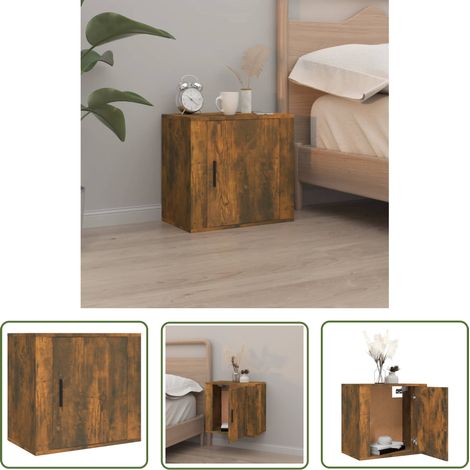 The Living Store Wand-Nachttisch Räuchereiche 50x30x47 cm - Wandregal - Holznachtttisch - Wohnzimmerdeko - Schlafzimmereinrichtung - Regal (1/5)