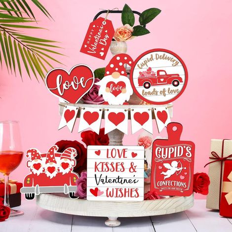 Ornement En Bois - Décoration Pour Plateau À Couches - Idéal Pour Fête Des Amoureux Et Décoration Intérieure - Lot De 12 Pièces (1/5)