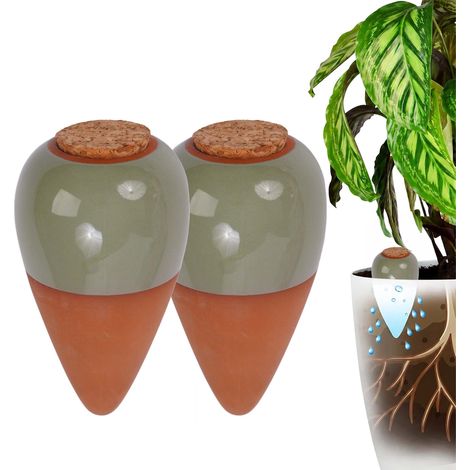 Clay Watering Cones with Lids, 350ml, Sage, 2-Pack (1/5)