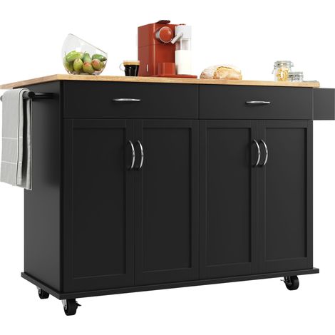 Îlot de cuisine moderne (106×50×90.5cm), meuble de cuisine, buffet, chariot de service avec veinure du bois, buffet, table à manger multifonction avec espace de rangement, noir (1/5)