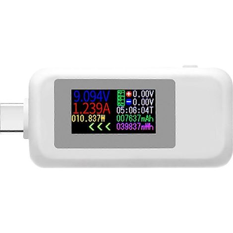 Testeur de courant et de tension bidirectionnel de type C, multimètre numérique multifonctionnel avec affichage numérique, compatible avec les téléphones portables (blanc). (1/5)