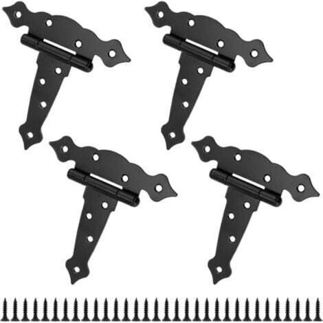 Lot de 4 charnières de porte de 12,7 cm pour abri de jardin, grange, charnières de portail robustes pour clôtures en bois, charnières décoratives classiques noires (1/4)