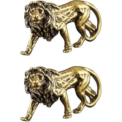 Lot de 2 ornements de lion en laiton, décorations rétro d'animaux, jolis ornements de bureau-4.5X2.5cm (1/3)