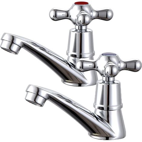 Paire de robinets de lavabo, robinets de salle de bain, mélangeurs, robinet de bain chaud et froid, robinet en laiton - Chromé