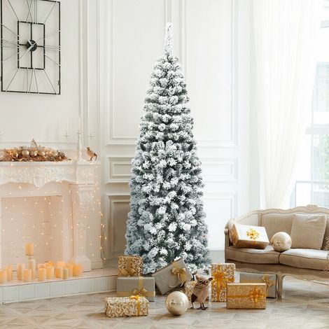 6 Feet Unlit Hinged Snow Flocked Artificial Pencil Christmas Tree with 500 Branch Tip (1/5)