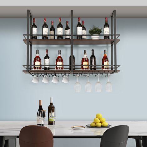 Weinregal Hubro 120x30x85 cm Schwarz/Walnussoptik [en.casa]
