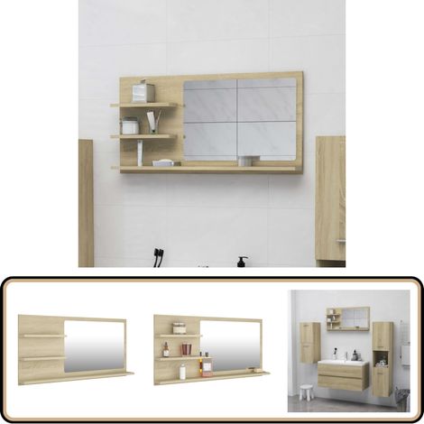 Badspiegel Sonoma-Eiche 90x10,5x45 cm Holzwerkstoff - Badspiegel - Wandspiegel - Badezimmermöbel - Spiegelschrank - Sonoma-Eiche