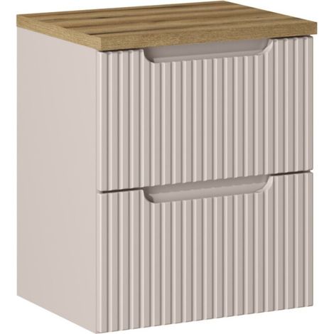 Set da bagno VANO cachemire e quercia 50cm: mobile sottolavabo con cassetti scanalati verticalmente + piano per lavabo