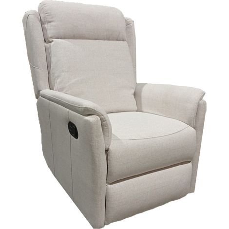 Home Heavenly® - Sillón relax reclinable NIEVIS, con palanca y reposapiés elevable, estructura de madera maciza y acero, tapizad  Color: Beige