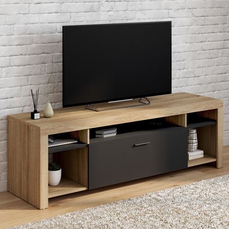 Mueble TV MALO 140 cm en madera con mueble negro