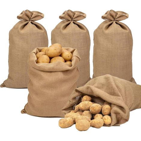 Lot de 5 sacs en toile de jute naturelle - Double torsion - Pour pommes de terre - 60 x 40 cm (1/5)