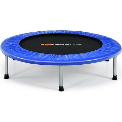 Trampoline de fitness bleu pliable avec 32 ressorts, 6 pieds stables et housse de protection pour maison et jardin (1/5)