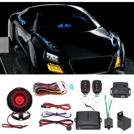 Système d'alarme auto universel protection sécurité entrée sans clé avec 2 télécommandes sirène antivol véhicule (1/5)