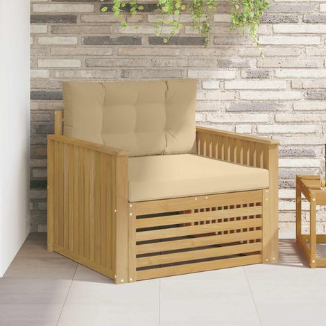 Canapé de Jardin Modulable 1 Place en Bois d'Acacia Massif Blanc et Coussin Beige - PANGIVO (1/5)